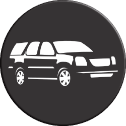 Graphic black and white icon of a luxury SUV