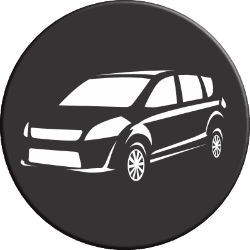 Graphic black and white icon of an SUV